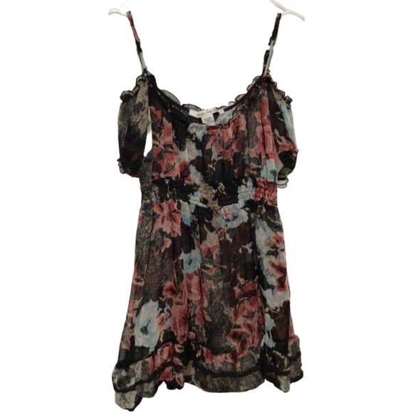 American Rag Cie Black Floral Semi Sheer Halter Neck Sleeveless Blouse Sz Small - Picture 1 of 5